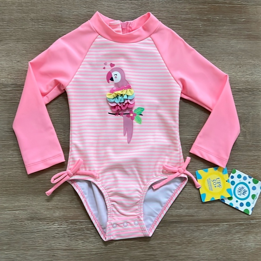 Little Me Baby Girl Long Sleeve Rash guard One Piece Swimsuit Neon 18 24 months
